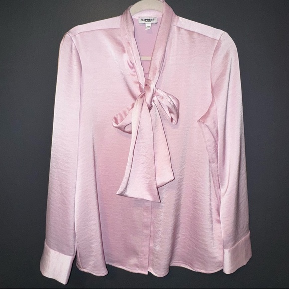 Express Light Pink Satin Top with Bow - Picture 1 of 5
